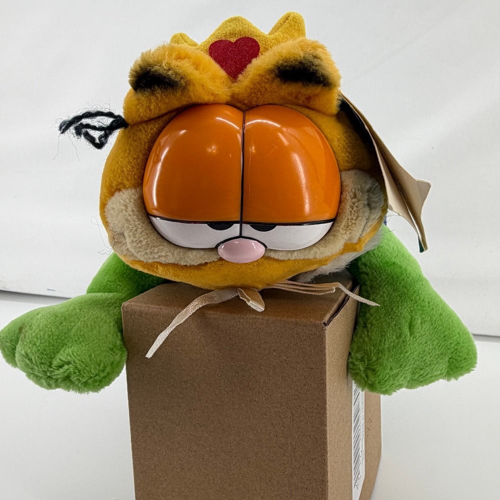 RARE Vintage Dakin Garfield Frog Prince Plush Toy Purple Cape Crown 14239 1980s